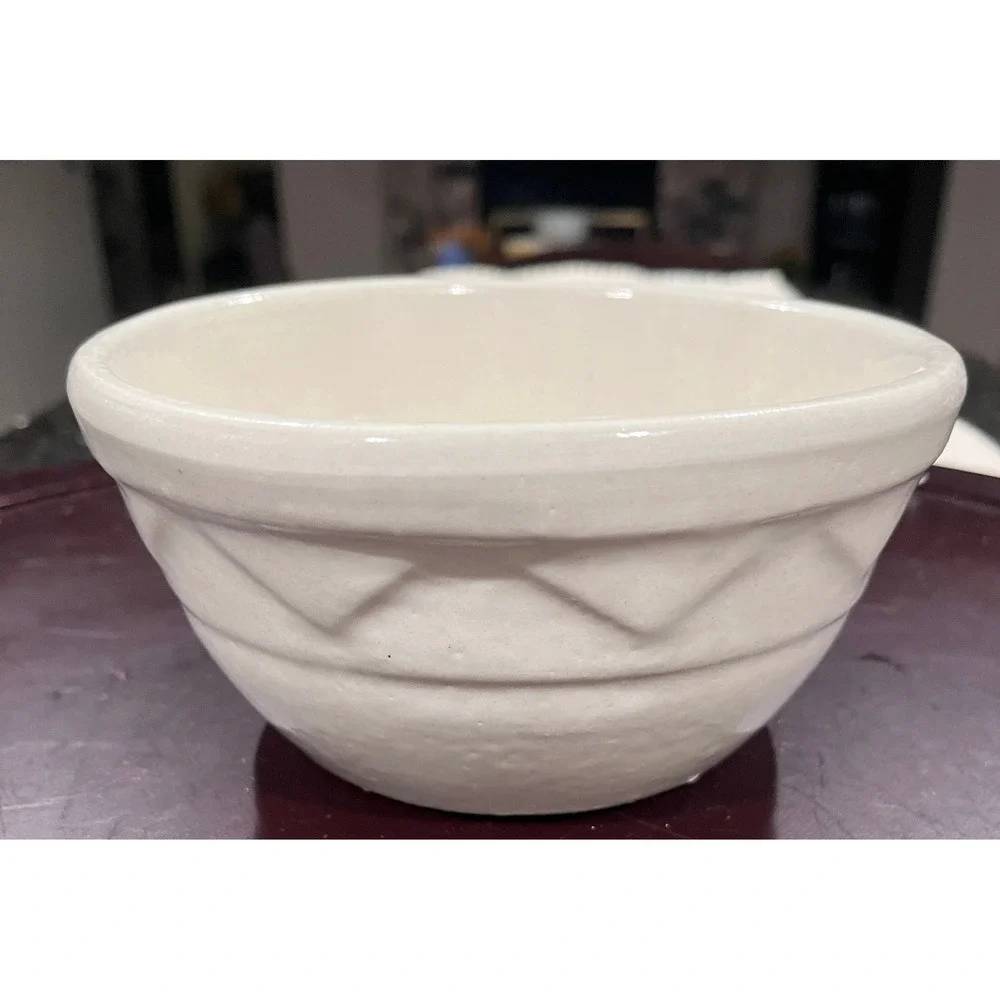 Vintage Cream Ceramic Bowl Rustic Farmhouse Decor Embossed Design 6 inch